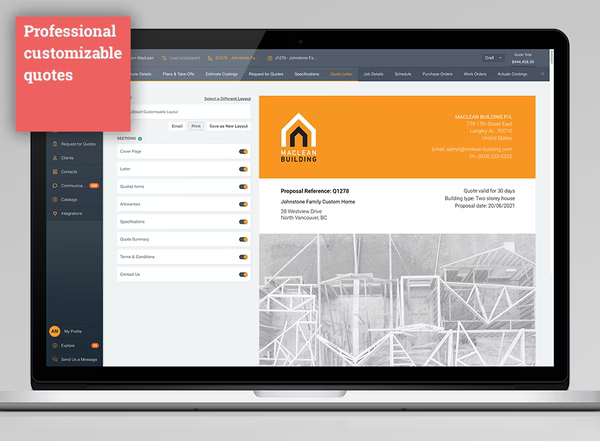 Customized pitches for clients in Buildxact