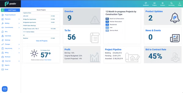 Project dashboard in Paskr