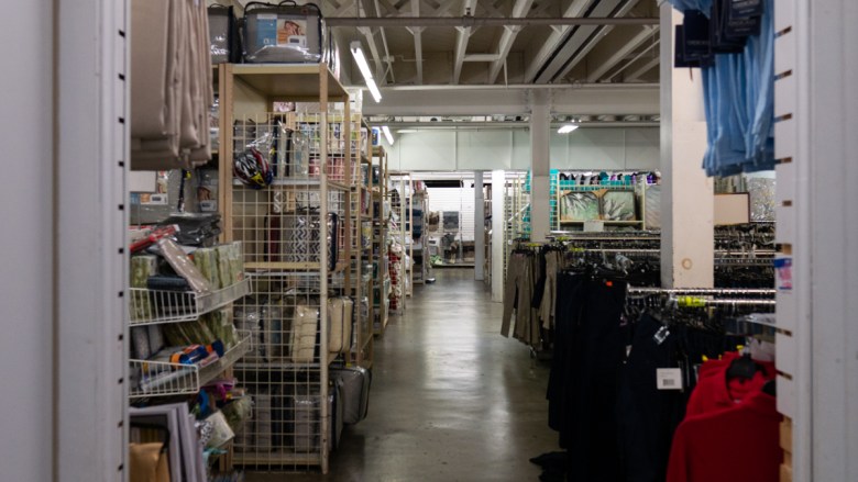 The downstairs basement at Falla's. The basement is filled with pillows, blankets and alarm clocks.