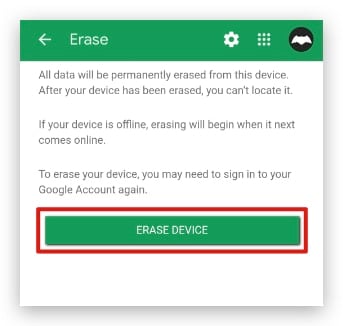 Android Erase Device from Find My Device