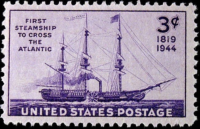 The 3-cent stamp issued on the 125th anniversary of the SS Savannah's trans-Atlantic crossing. (Image: postalmuseum.si.edu)