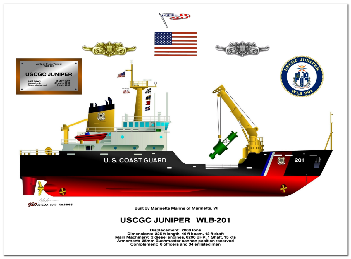 Artwork of the USCGC Juniper (WLB-201). (Image: George Bieda/usmilitaryart.com)