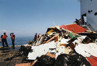 Wreckage from TWA 800 on the deck of the Juniper. (Photo: USCG)