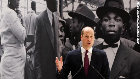Prince William speaks during the unveiling of the National Windrush Monument at Waterloo Station in London on Wednesday.