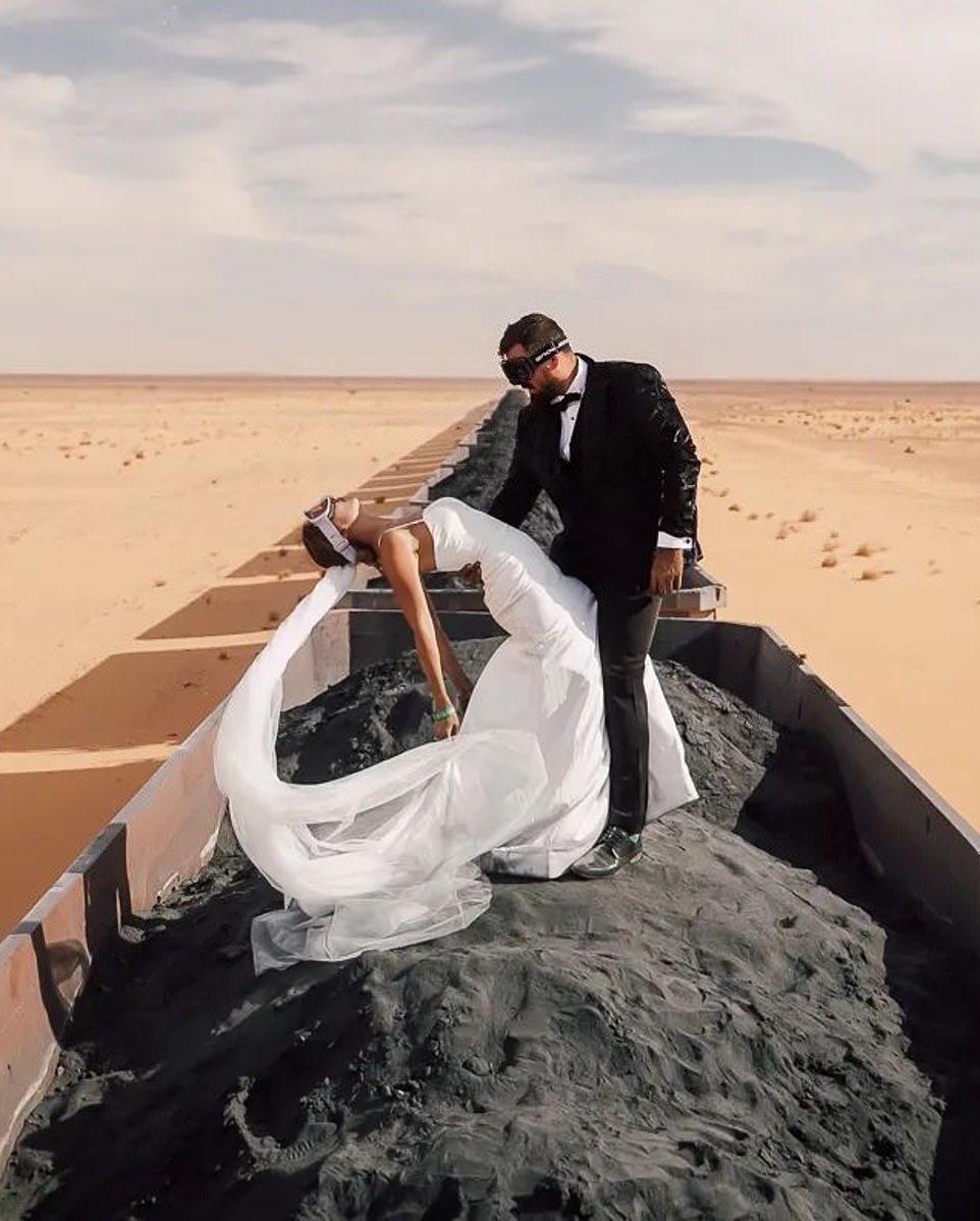 Kristijan and Anna donned wedding finery for their unique photos, despite the fact temperatures can reach 45C during the day