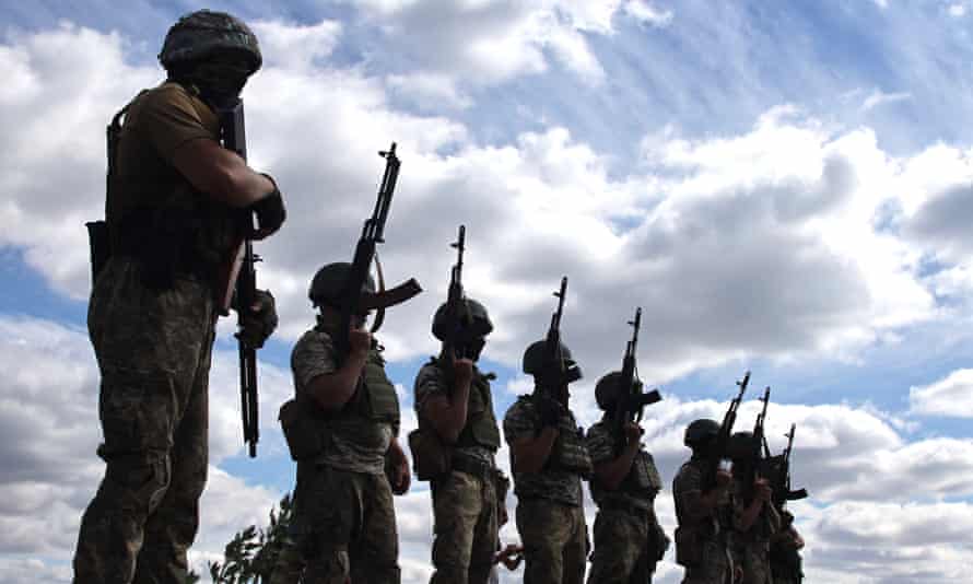 Ukrainian soldiers take part in military exercises in Odesa region.