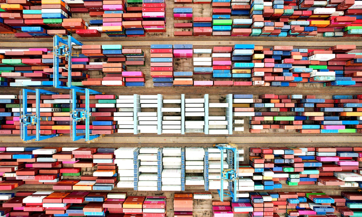Containers pile up at Qingdao port in East China's Shandong Province on June 9, 2022. Chinese customs revealed that imports and exports in the first five months increased 8.3 percent year on year. Photo: Xinhua