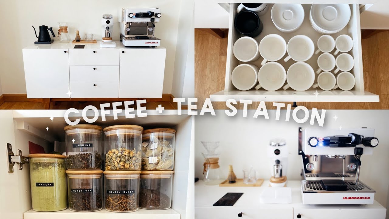 my home coffee & tea station tour + linea mini unboxing - youtube
