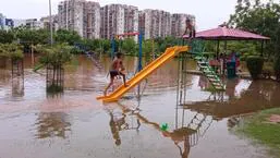 The MC park at Dhakoli, Zirakpur submerged under rainwater. (HT Photo)