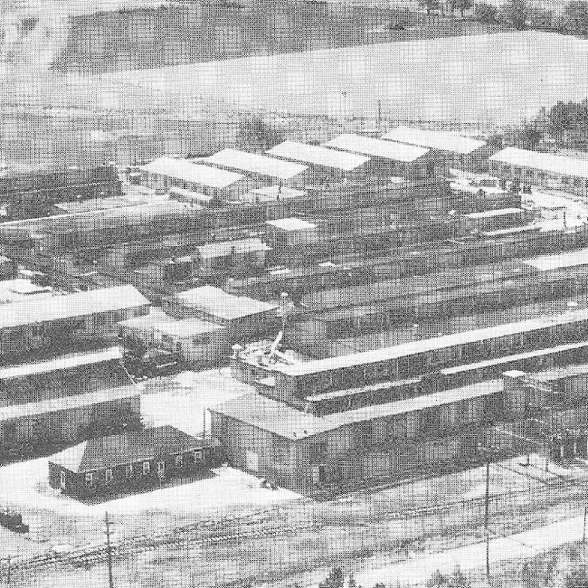 An aerial view of the First World War munitions factory on James Street in Lindsay. (Date unknown)