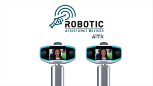 Illustration of 2 RAD AVA 3.0 security robots in simulated autonomous response mode. RAD has received an order for 2 AVAs from a large global distribution and supply chain company.