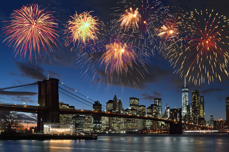 fireworks over NYC skyline