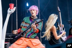 Machine Gun Kelly performs at the Bonnaroo Music and Arts Festival on Sunday, June 19, 2022, in Manchester, Tenn. (Photo by Amy Harris/Invision/AP)