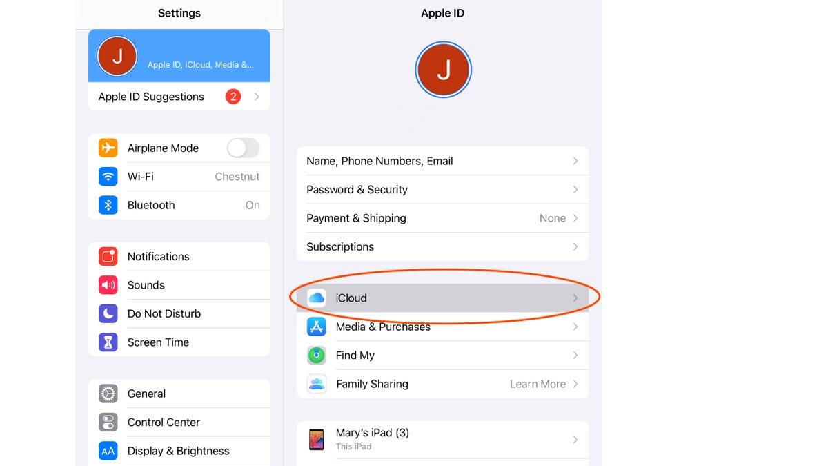 Settings menus from an Apple iPad showing the necessary steps to complete a backup and factory reset.