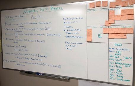 A whiteboard in BTD Mfg.’s Lakeville, Minn., facility is shown.