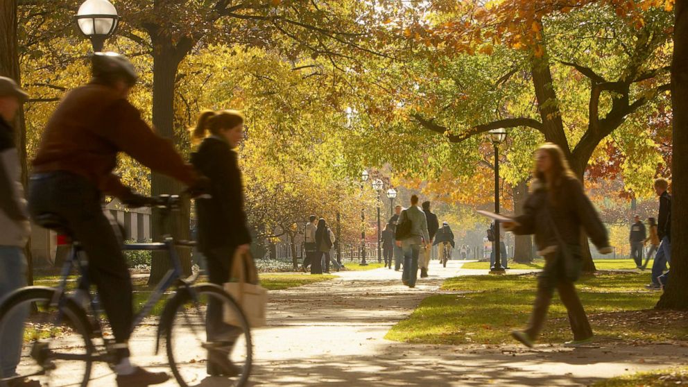 PHOTO: Students walk on a college campus in an undated stock photo.