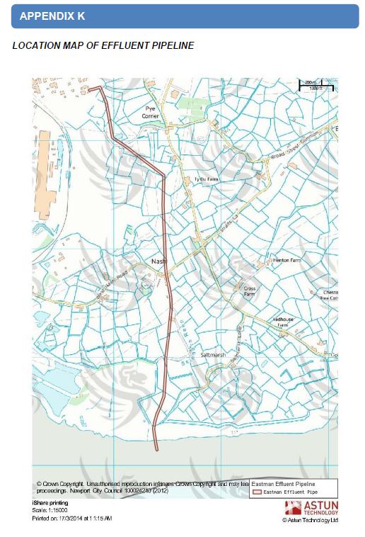 South Wales Argus: The course of Solutia's Newport effluent pipe which discharges waste including PCBs directly into the Severn (Image: Newport City Council).