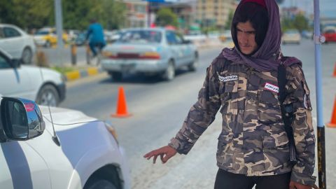 A vehicle checkpoint in Kabul.