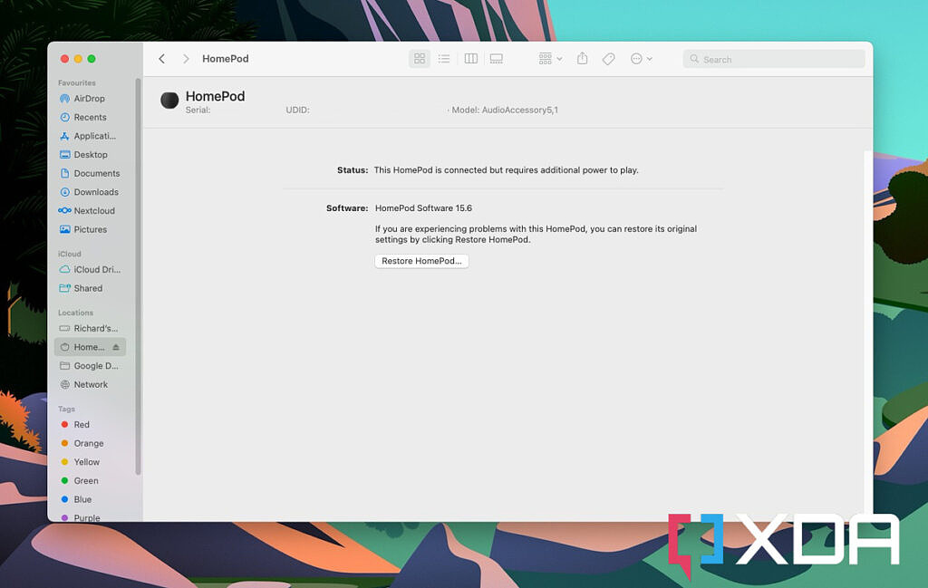 Restoring a HomePod with a Mac