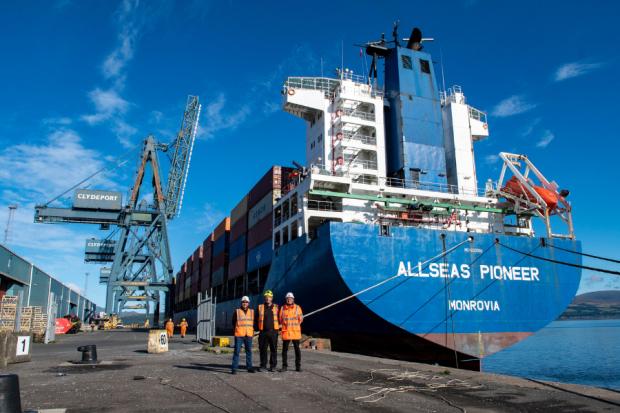 The National: The first ever direct container service connecting China and Scotland berthed at Greenock Ocean Terminal on Saturday