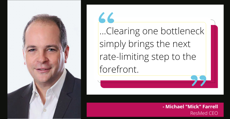 Headshot of ResMed CEO Mick Farrell, alongside a quote from him.