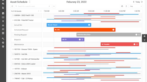 Schedule allows for visibility of resources across divisions and job sites in a single combined calendar/Gantt chart view for equipment and labor planning and forecasting.