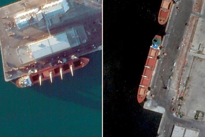 Satellite images appear to show the Razoni calling at the Syrian ports of Tartus and Latakia while its transponders were switched off