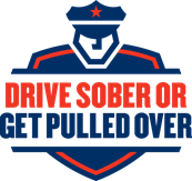 Police officer holding Drive Sober or Get Pulled Over Sign