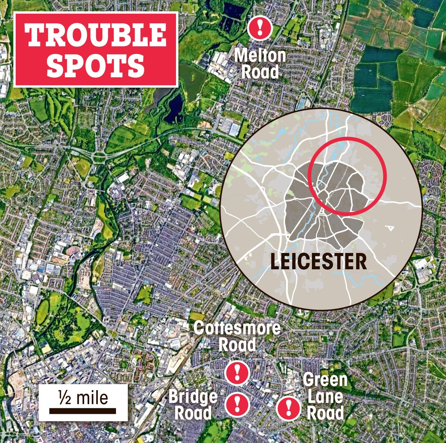 Where the unrest has taken place across Leicester