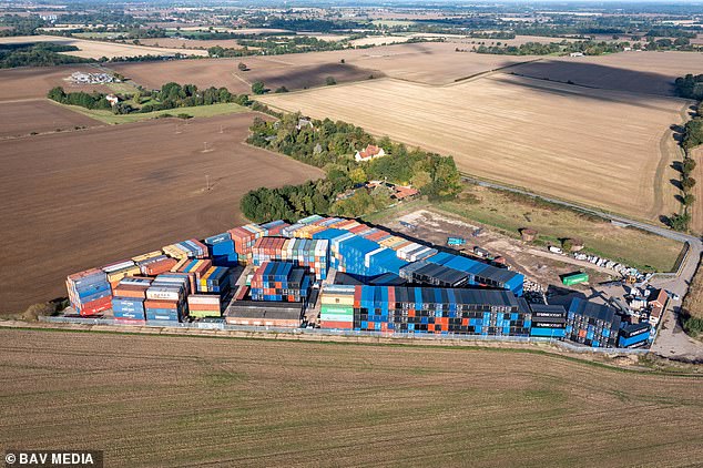 This aerial image shows the container storage facility in November 2021, at the height of Felixstowe's supply chain issues
