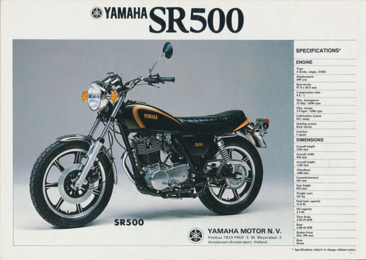 Yamaha SR500 Specifications