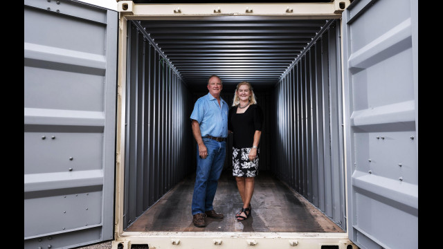 Pat and Mary Beth Maloy are the owners of Maloy Mobile Storage in Albuquerque, N.M., on Tuesday, Sept. 13, 2022. The Maloys established their business in 1988 and specialize in custom modifying and manufacturing storage containers for government and commercial use. (Chancey Bush/Albuquerque Journal)