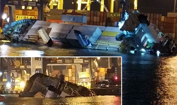 Cargo ship with containers capsized at Iskenderun port, VIDEO 