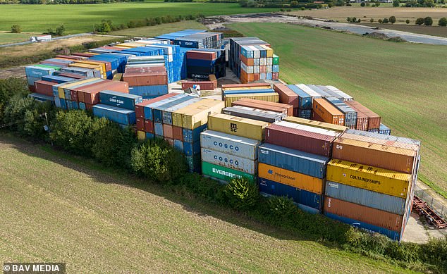 The mountain of containers is five-high in places and has shown no sign of moving since it was first photographed last year