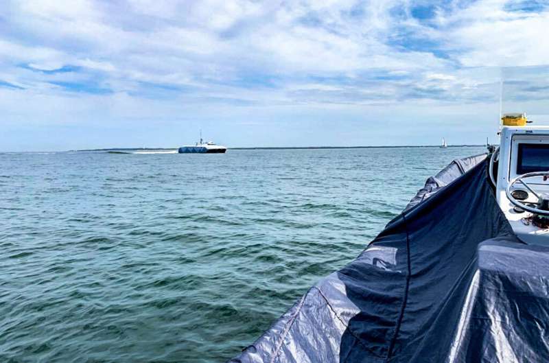 Vessels participate in an ONR SCOUT-sponsored experimentation event at Joint Expeditionary Base Little Creek-Fort Story, Virginia, at the entrance of the Chesapeake Bay.The goal of the event was to find creative solutions to pinpoint “dark targets” — aircraft or watercraft operating with little to no radio-frequency signatures — found in maritime operating areas covered by the Joint Interagency Task Force South (JIATF-S). It sought ways to use unmanned technologies to expand intelligence, surveillance and reconnaissance capabilities beyond those of traditional maritime patrol aircraft. Credit: U.S. Navy photo by Max Hopkins, Demonstration Assessment Team, Naval Surface Warfare Center Indian Head Division Drug detection: ONR SCOUT tests tech for monitoring illicit maritime cargo