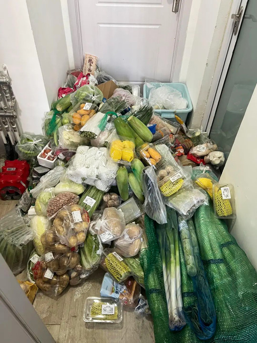 Food stacked up in Bi Lei’s home. Courtesy of Bi Lei