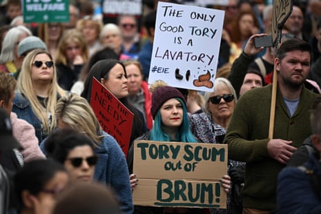 Anti-Tory protesters demonstrating in Birmingham this afternoon.