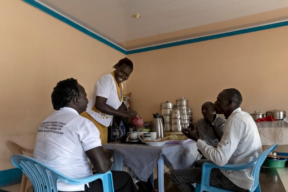 Rose serves breakfast at her restaurant. She spent a decade as a refugee in neighbouring Uganda before returning to Magwi. 