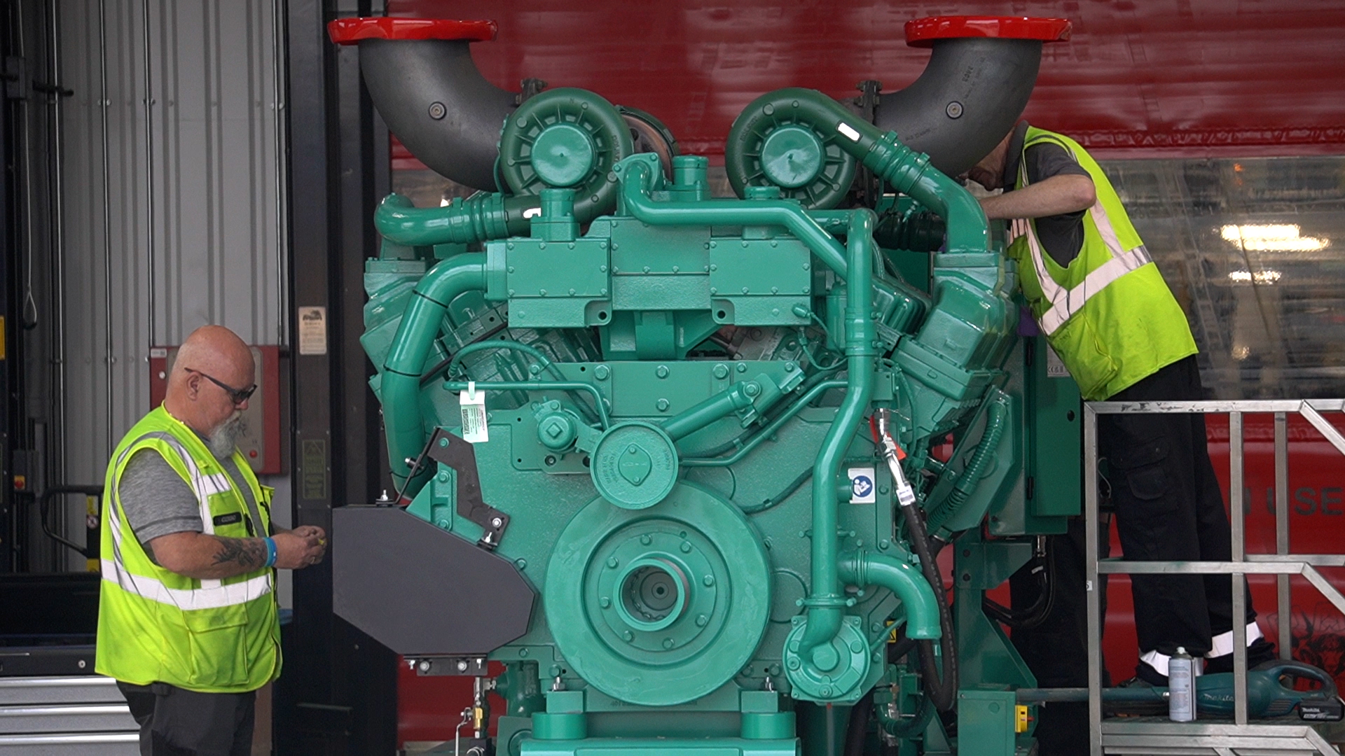 A Cummins engine spray painted and ready to be exported