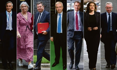 From left, John Redwood; Nadine Dorries, Mel Stride, Mark Menzies, Jeremy Hunt, Penny Mordaunt and Michael Gove.