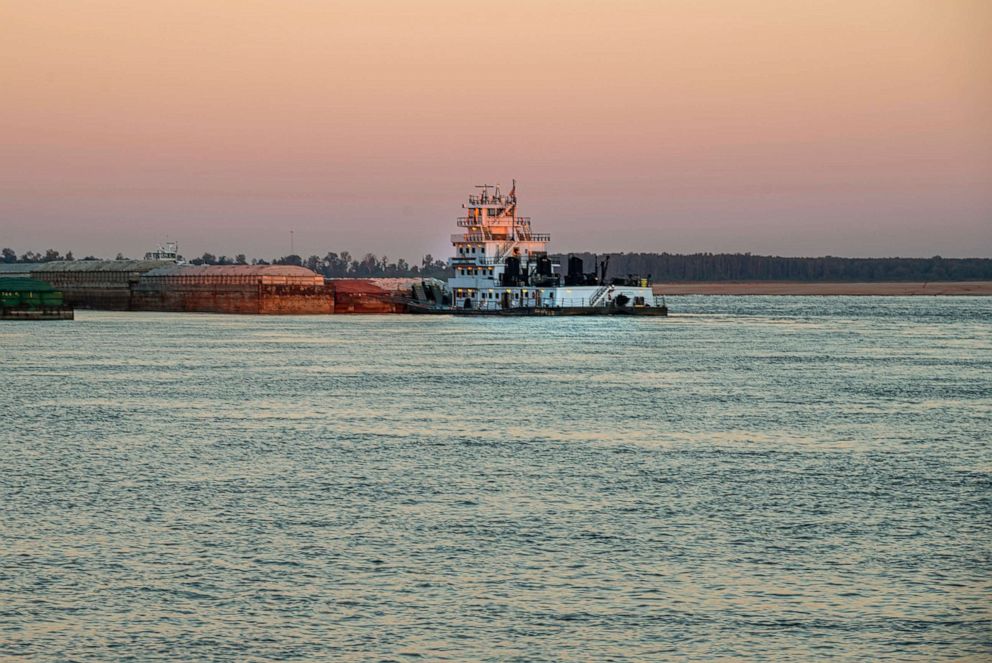 PHOTO: Barges are seen in the Mississippi River near Vicksburg, Miss., on Oct. 4, 2022.