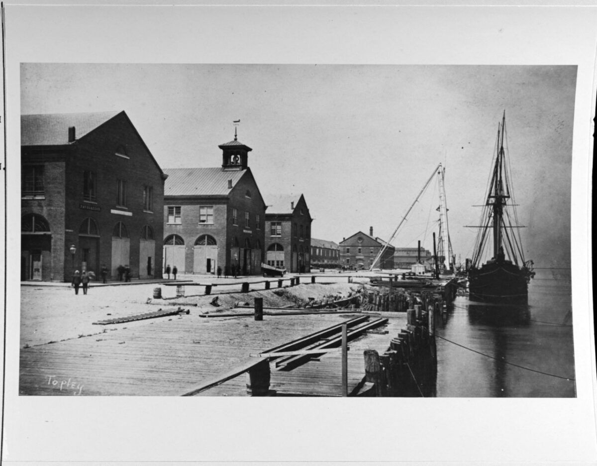 The waterfront north of the ferry landing at Mare Island Naval Shipyard, circa 1885. (Photo: from the William H. Topley Collection/ courtesy of Mr. Charles M. Loring)
