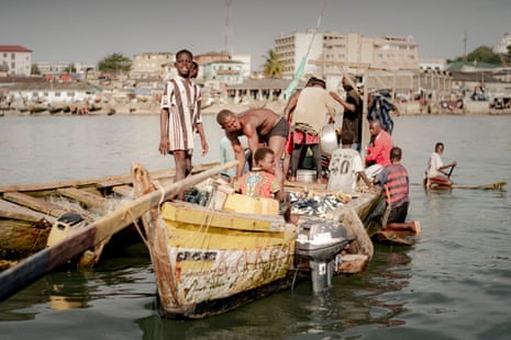 Fishing boat at Cape Coast partially crewed by children