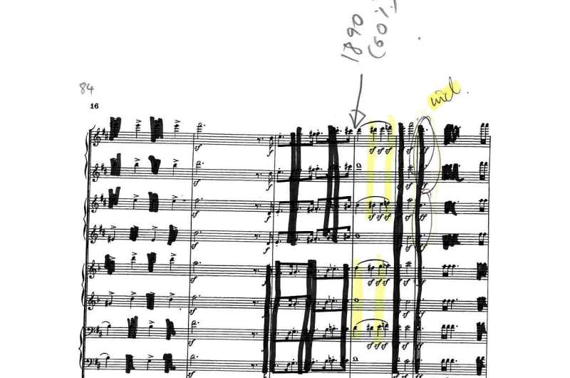 Hebrides Redacted score with notes scrubbed out to reflect declining Humpback Whale population. Credit: Ewan Campbell Disappearing notes in classical tune highlight the dramatic loss of Humpback Whales