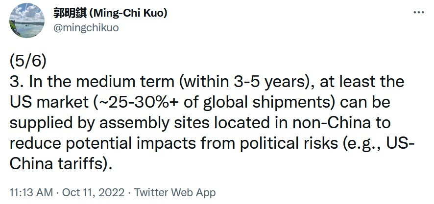 Reliable analyst Ming-Chi Kuo says Apple could supply the U.S. from facilities outside China in three to five years - Top analyst tells us when Apple will stop shipping devices to the U.S. from China