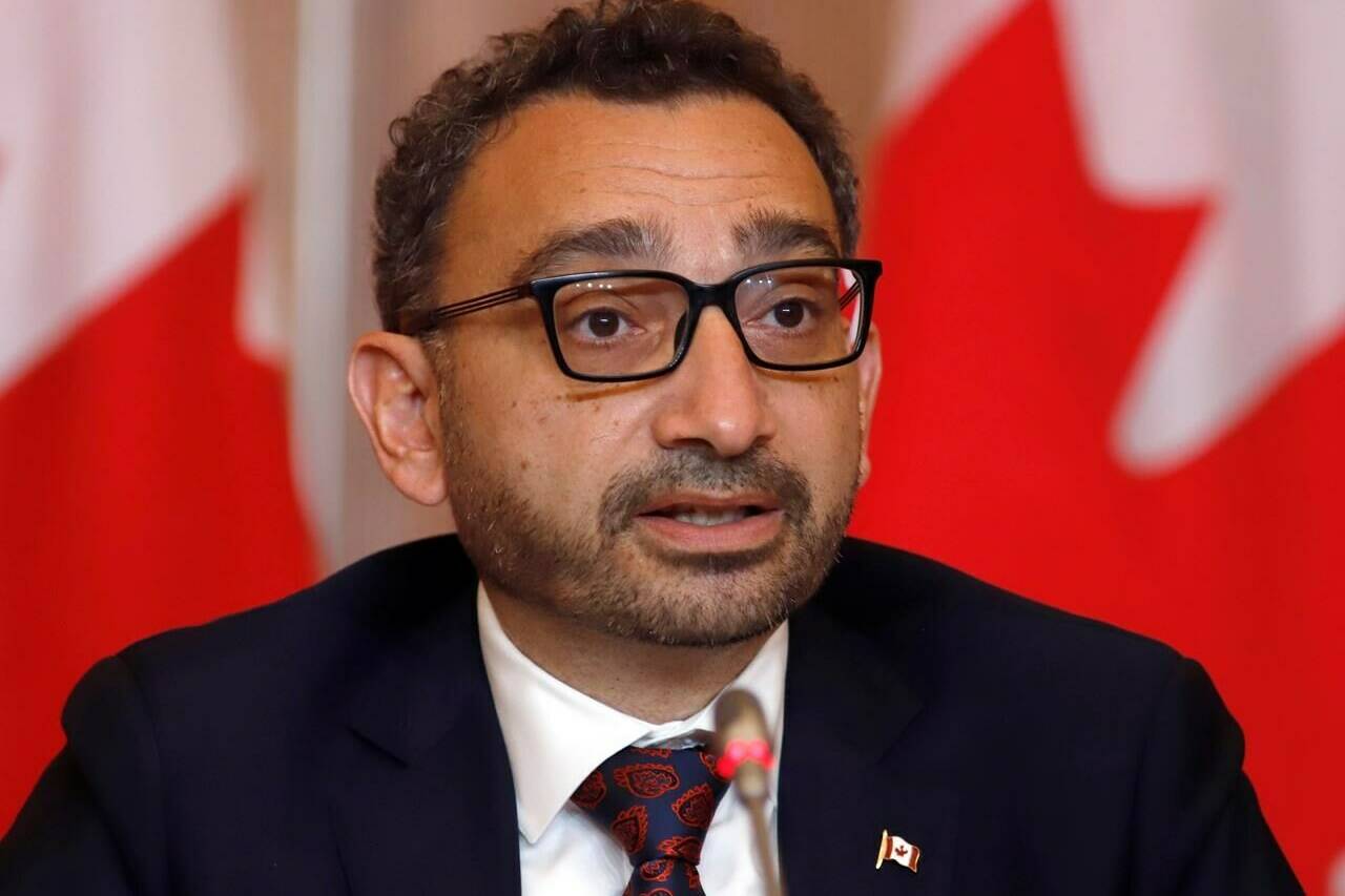 Transport Minister Omar Alghabra makes an announcement in Ottawa on Tuesday, June 14, 2022. The National Supply Chain Task Force made 21 recommendations in its final report to Alghabra intended to address the delays and economic pressure that have plagued the supply chain over the last two and a half years. THE CANADIAN PRESS/Patrick Doyle