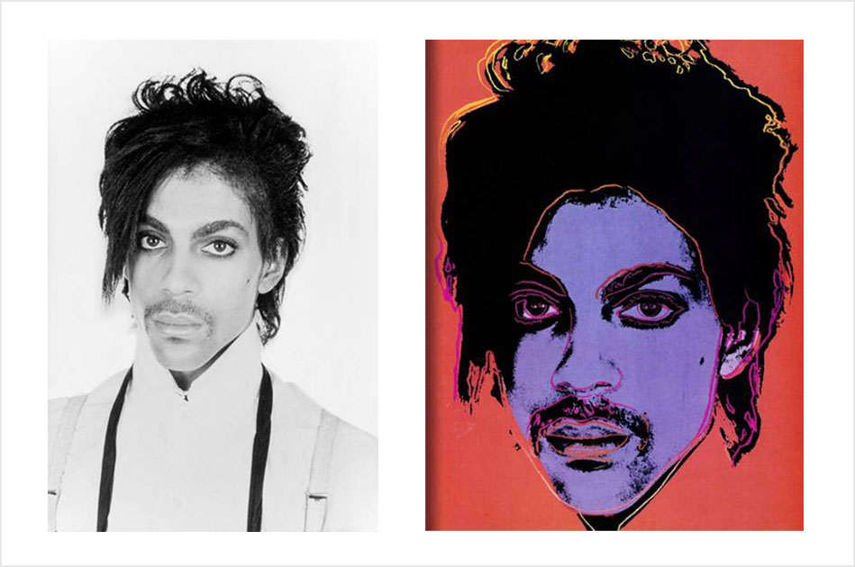 Lynn Goldsmith's photo of Prince and the Andy Warhol artwork derived from it.