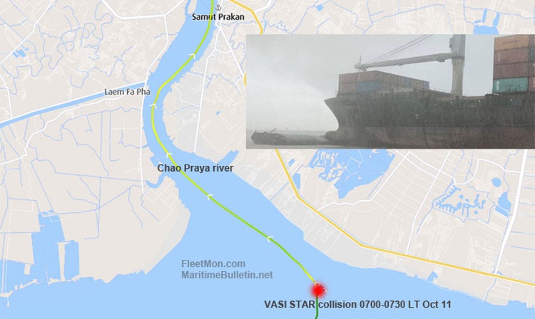 ​Container ship struck cargo barge under tow, barge sank, Bangkok VIDEO